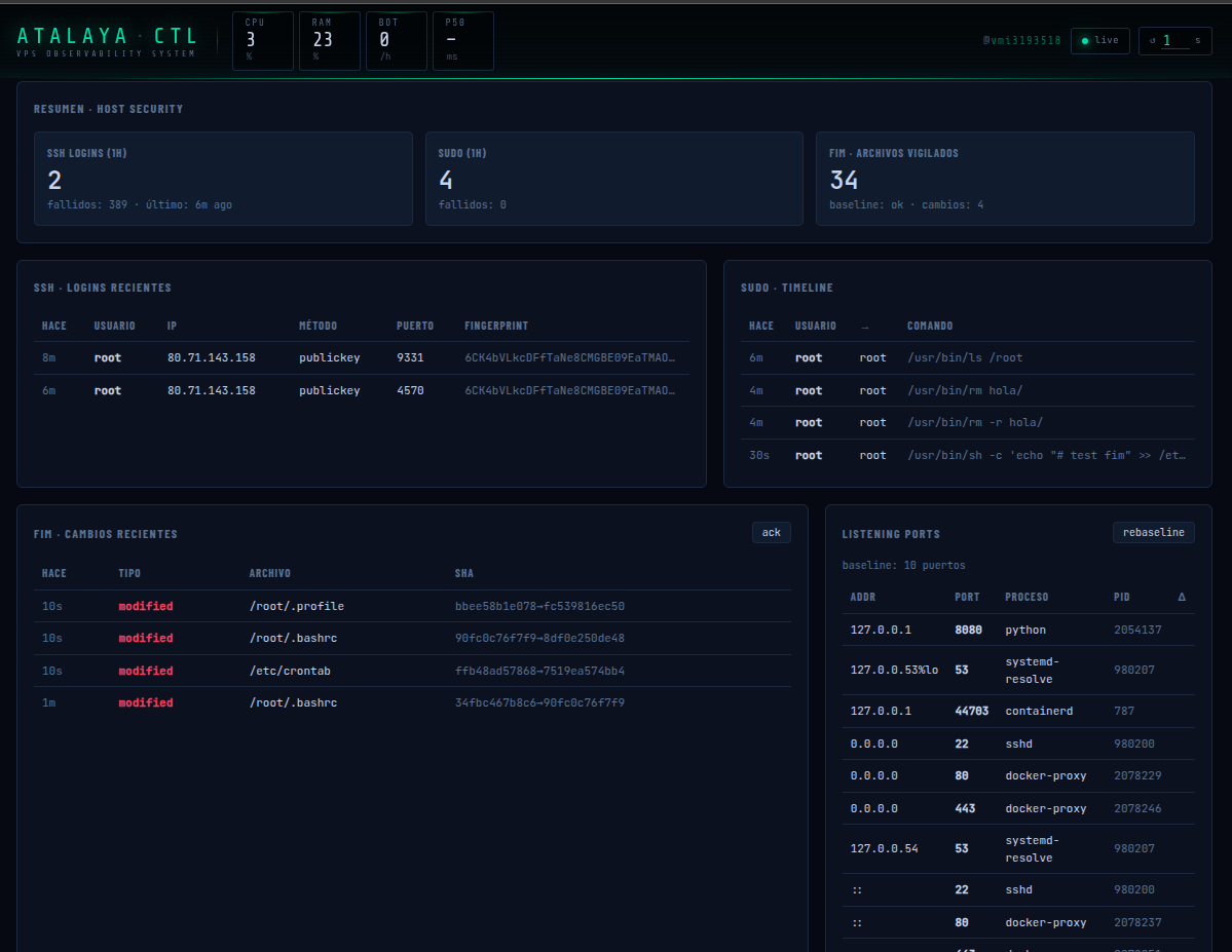 Panel 3 — logs en tiempo real